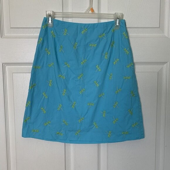 Talbots Petite Women’s Size 2P Blue Green Embroidered Dragonfly Skirt Lined - Picture 1 of 9